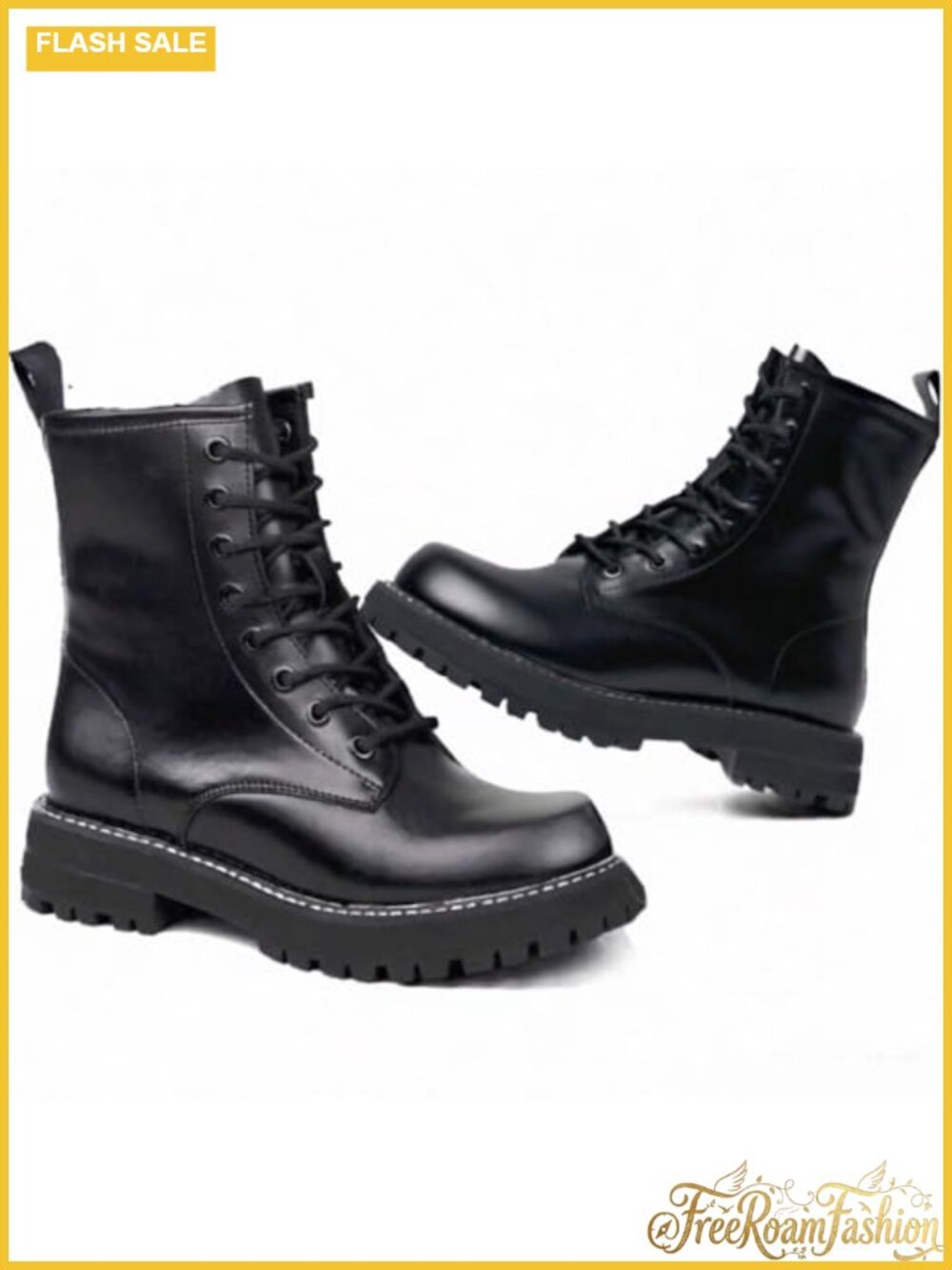Genuine Leather Ankle Booties Side Zipper Lace-up Combat Boots